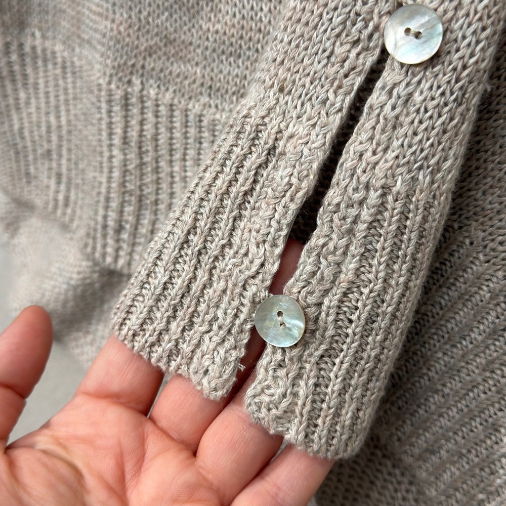 Eileen Fisher Organic Linen Cardigan L Oatmeal Open Knit Coastal Minimalist - Picture 10 of 12